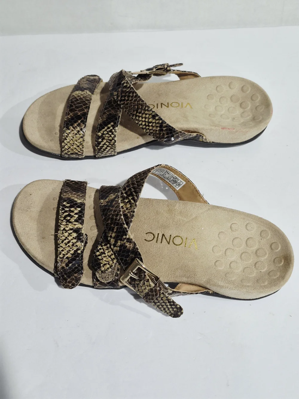 Vionic Women's Snake-Print Slide Sandals in Brown Size 6